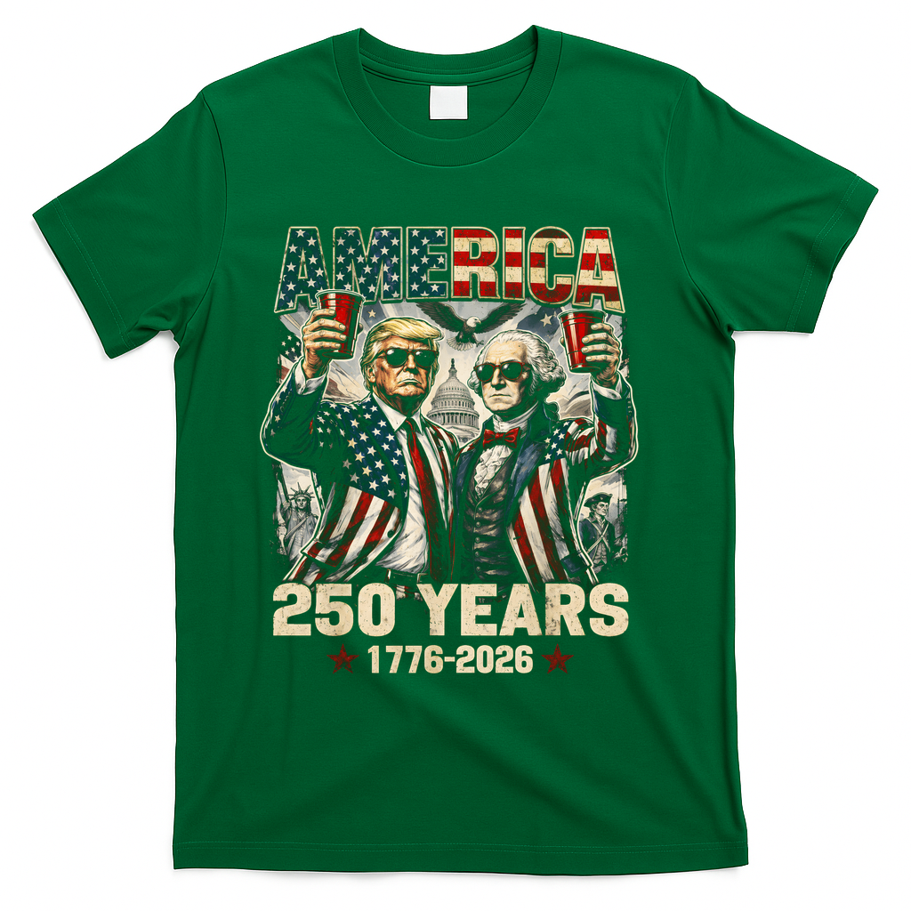 250 Years Donald Trump George Washington 1776-2026  T-Shirt - Green