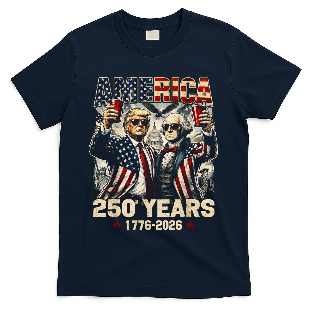 250 Years Donald Trump George Washington 1776-2026  T-Shirt - Navy