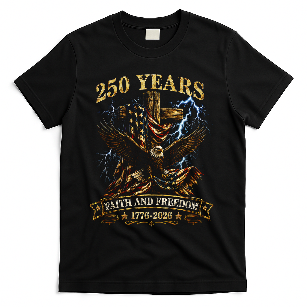 250 Years Faith Freedom 1776-2026  T-Shirt - Black