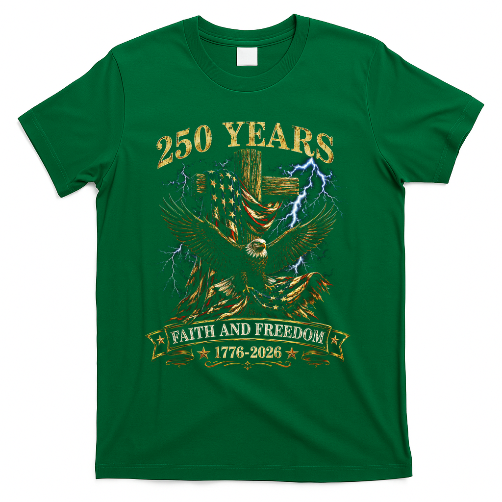250 Years Faith Freedom 1776-2026  T-Shirt - Green