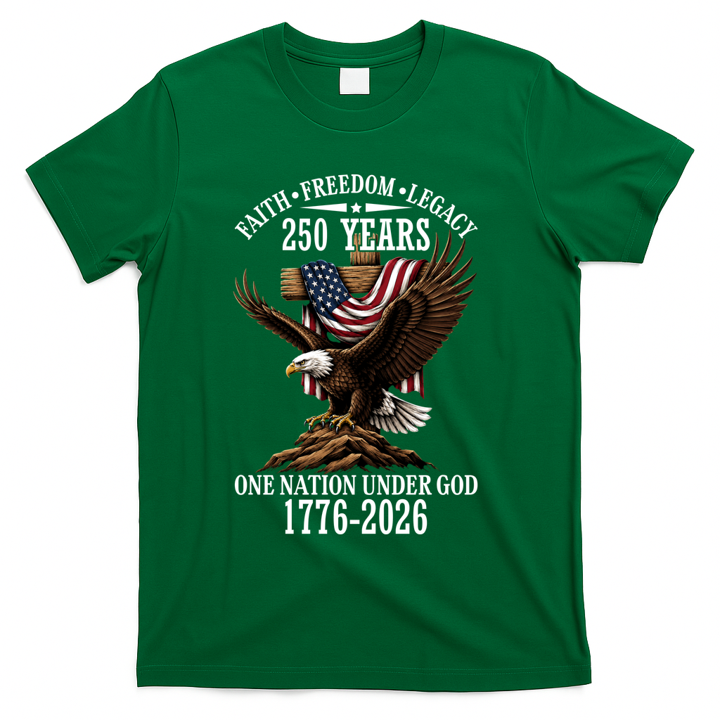 250 Years Faith Freedom Legacy Eagle 250th Anniversary T-Shirt - Green