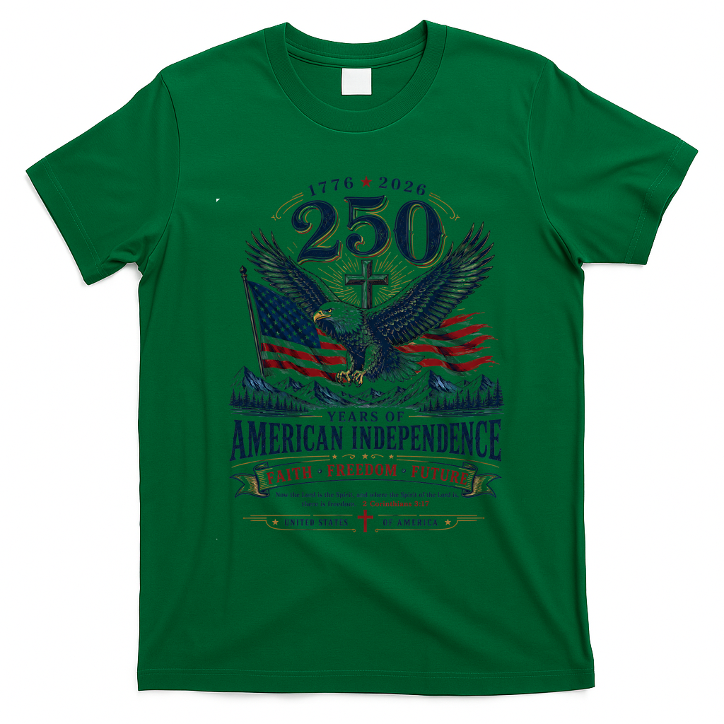 250 Years Of American Independence Christian Faith Freedom T-Shirt - Irish Green
