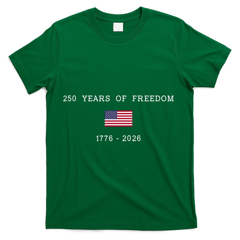 250 Years Of Freedom 1776-2026 USA America Flag T-Shirt - Green