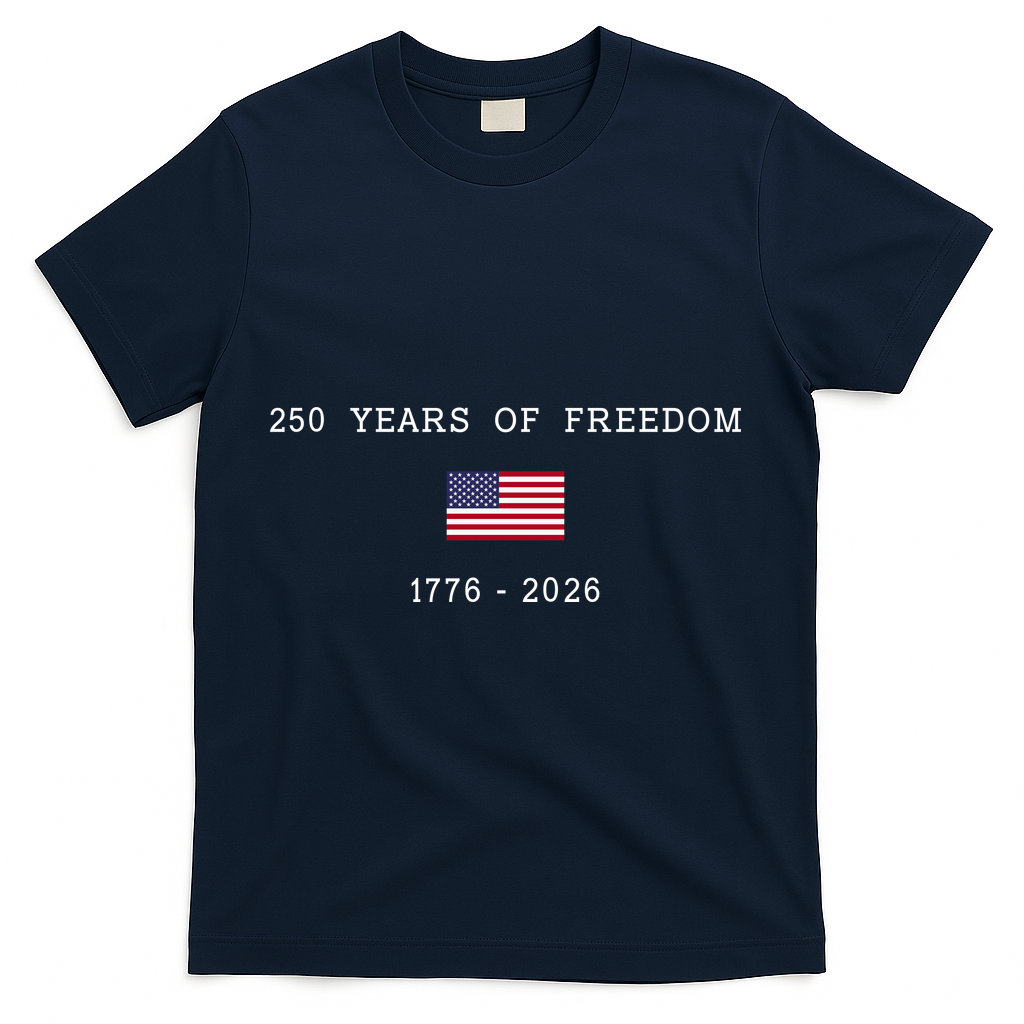 250 Years Of Freedom 1776-2026 USA America Flag T-Shirt - Navy