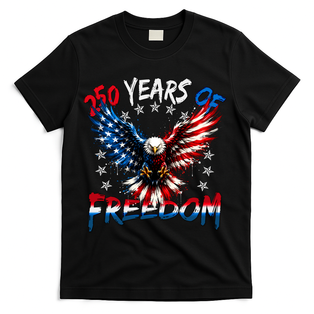 250  Years Of Freedom Painted American Flag Eagle T-Shirt - Black