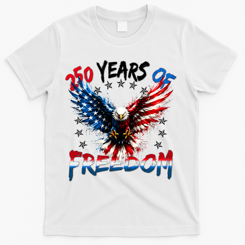 250  Years Of Freedom Painted American Flag Eagle T-Shirt - White