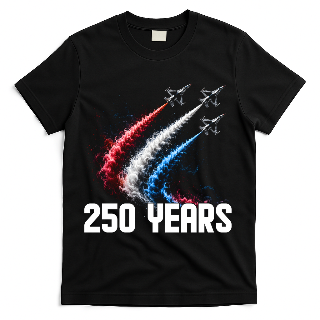 250 Years Red White And Blue Fighter Jets USA T-Shirt - Black