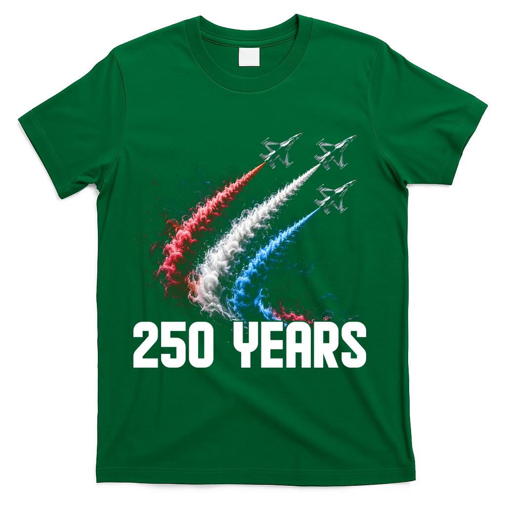 250 Years Red White And Blue Fighter Jets USA T-Shirt - Green