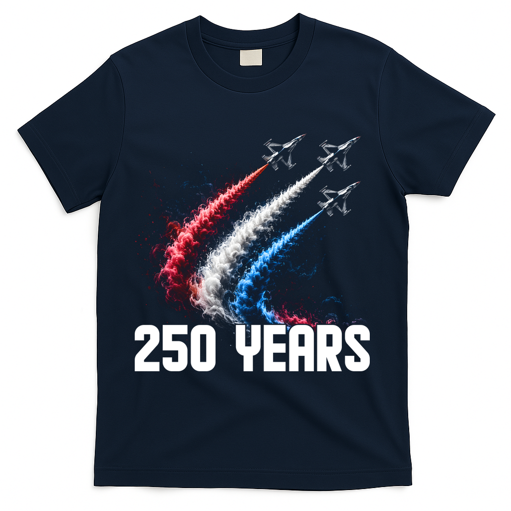250 Years Red White And Blue Fighter Jets USA T-Shirt - Navy