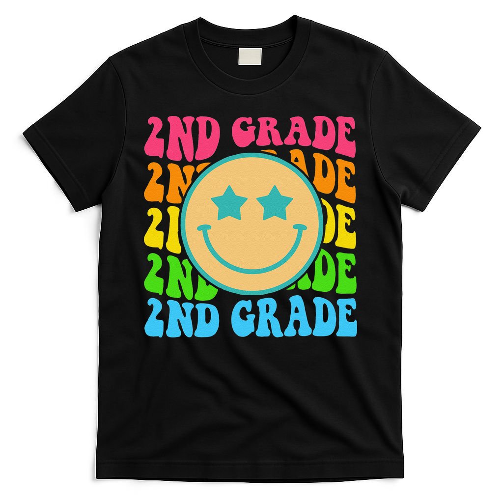 2nd Grade Teachers Back To School Retro Face Happy First Day T-Shirt