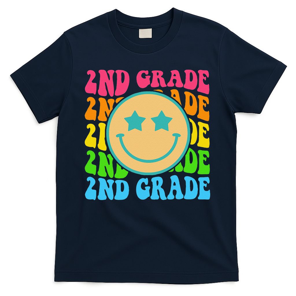 2nd Grade Teachers Back To School Retro Face Happy First Day T-Shirt