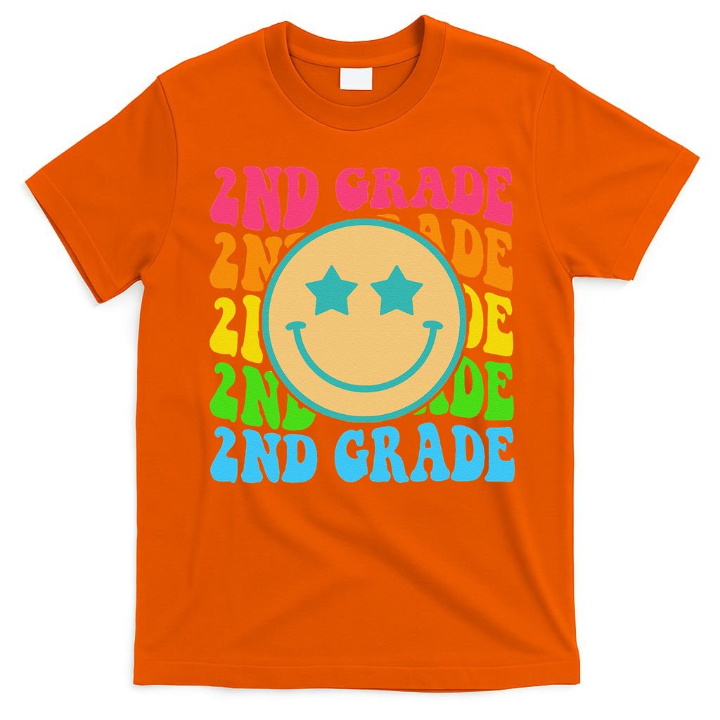 2nd Grade Teachers Back To School Retro Face Happy First Day T-Shirt