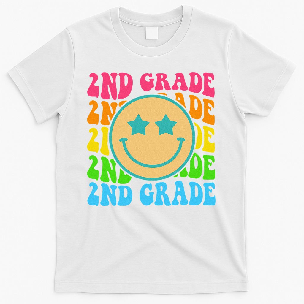 2nd Grade Teachers Back To School Retro Face Happy First Day T-Shirt