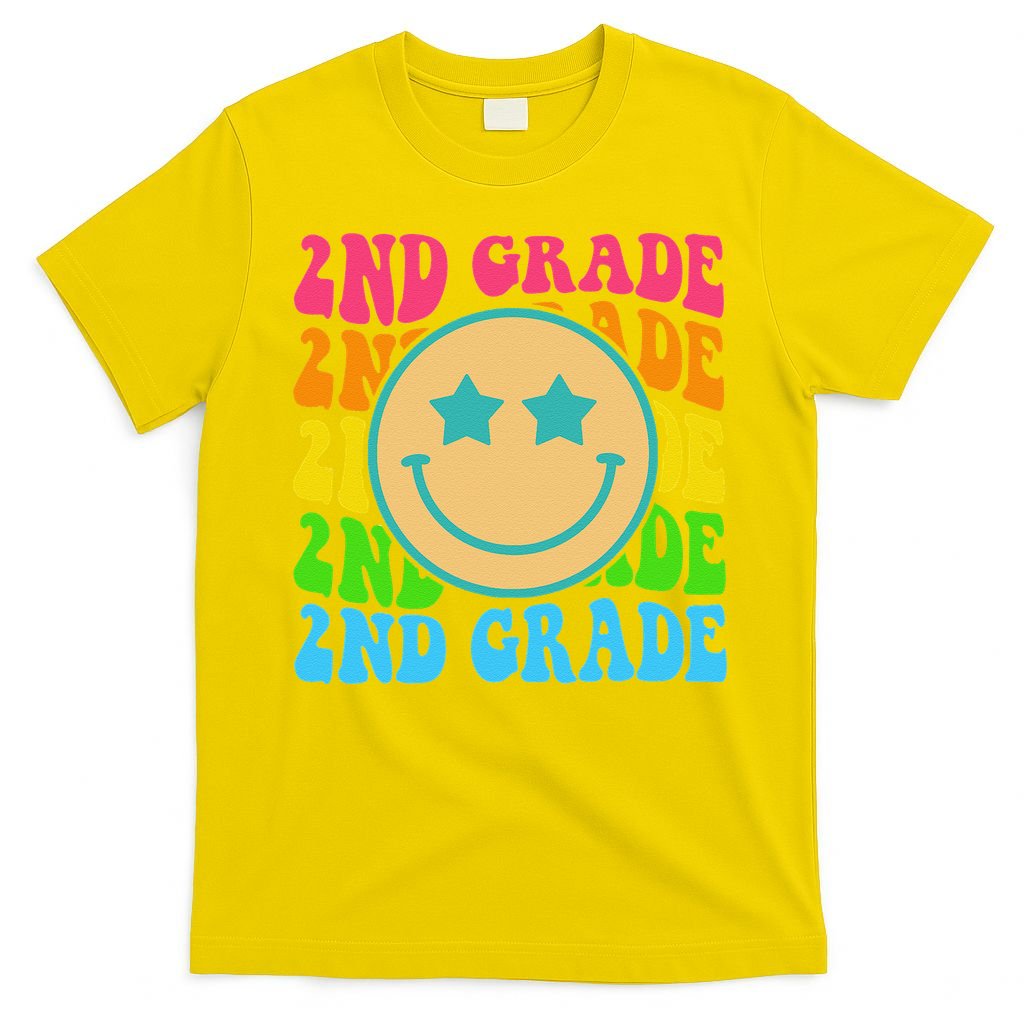 2nd Grade Teachers Back To School Retro Face Happy First Day T-Shirt