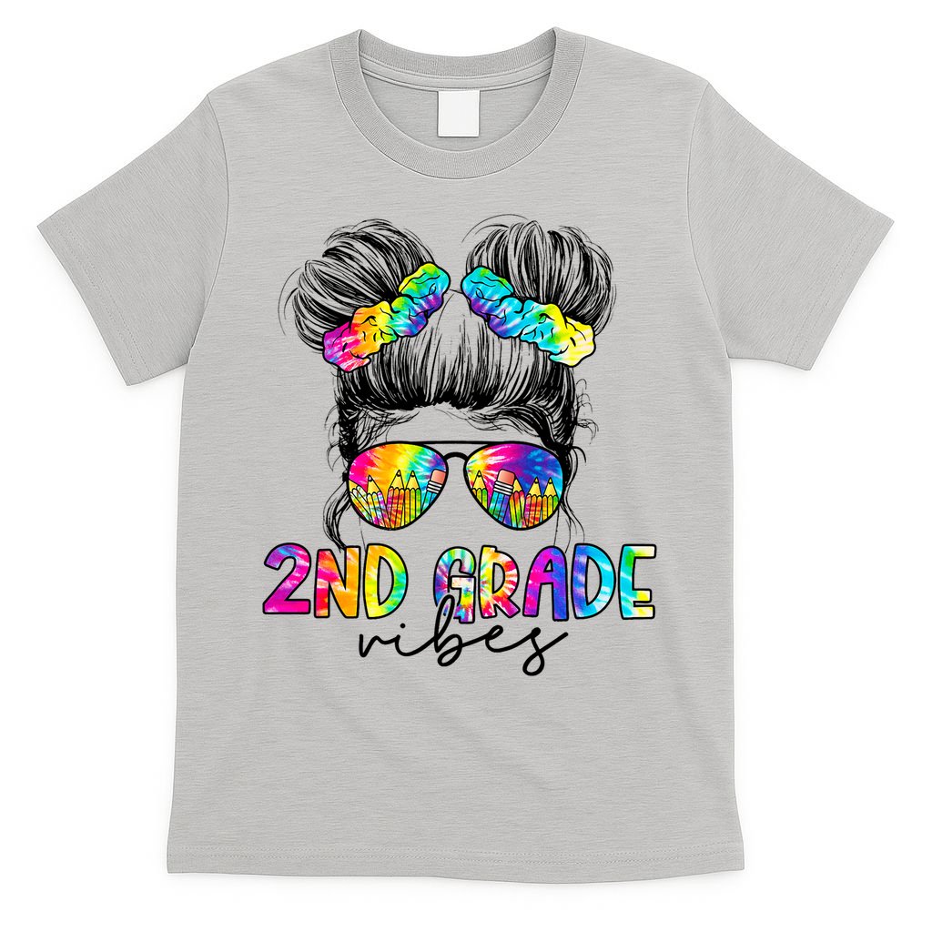 2nd Grade Vibes Messy Hair Bun Girl Back To School First Day Of Second Grade T-Shirt