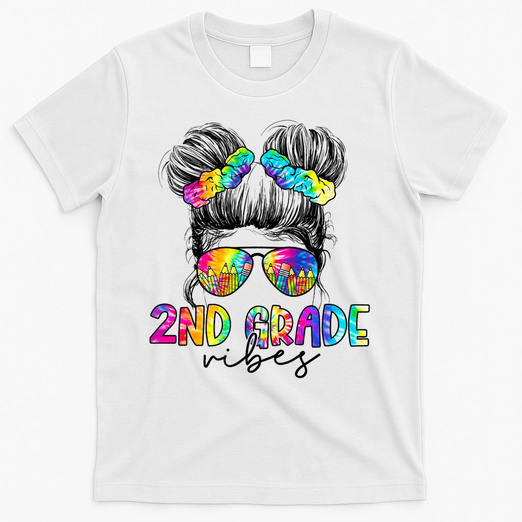 2nd Grade Vibes Messy Hair Bun Girl Back To School First Day Of Second Grade T-Shirt