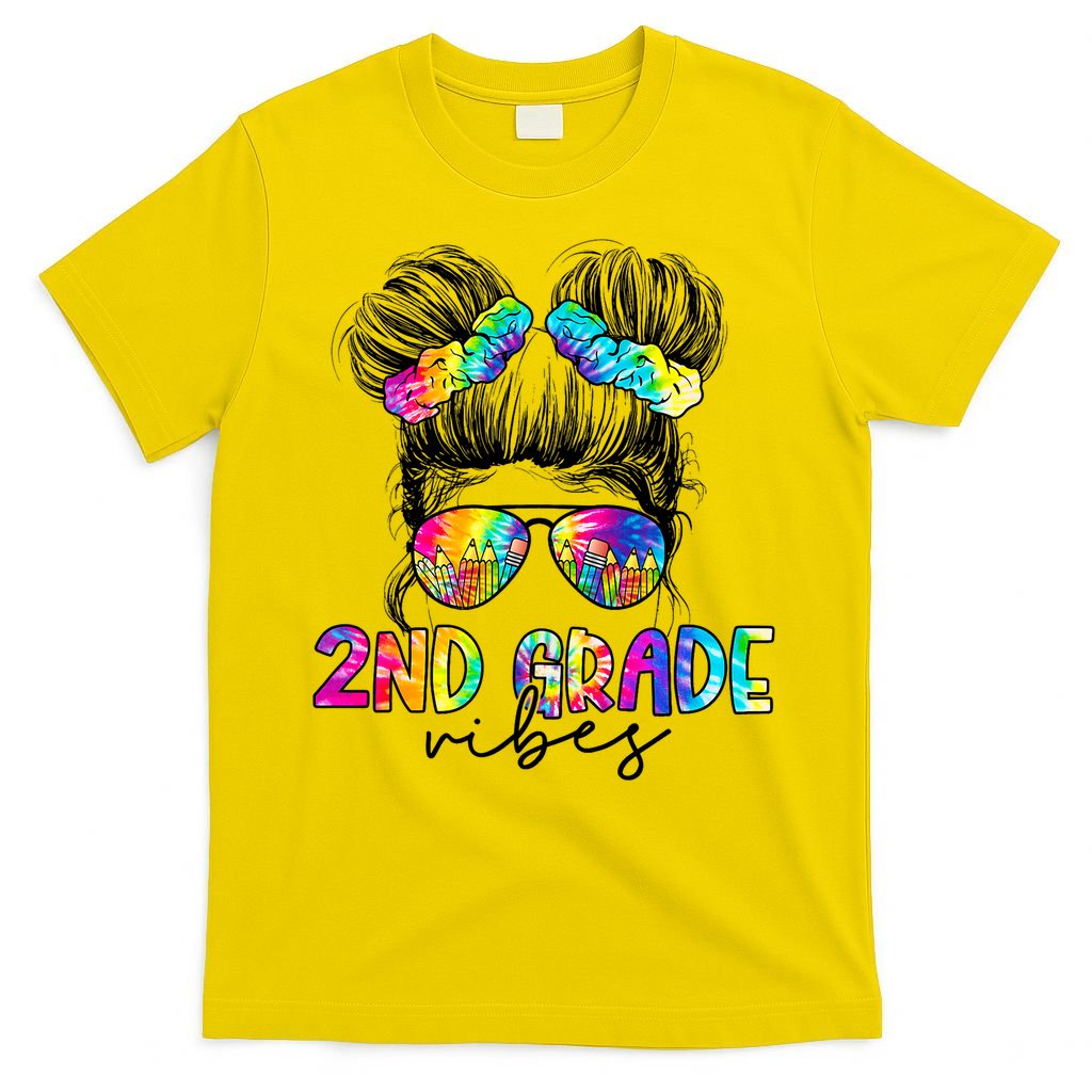 2nd Grade Vibes Messy Hair Bun Girl Back To School First Day Of Second Grade T-Shirt