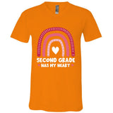 2nd Second Grade Has My Heart Rainbow Valentines Day Teacher V-Neck T-Shirt