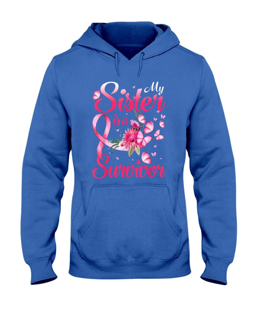 My Sister Is A Survivor Butterfly Breast Cancer Awareness T-Shirt