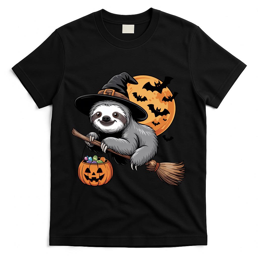 Trick or Treat Sloth Witch Halloween Pumpkin Candy Bucket Long Sleeve T-Shirt