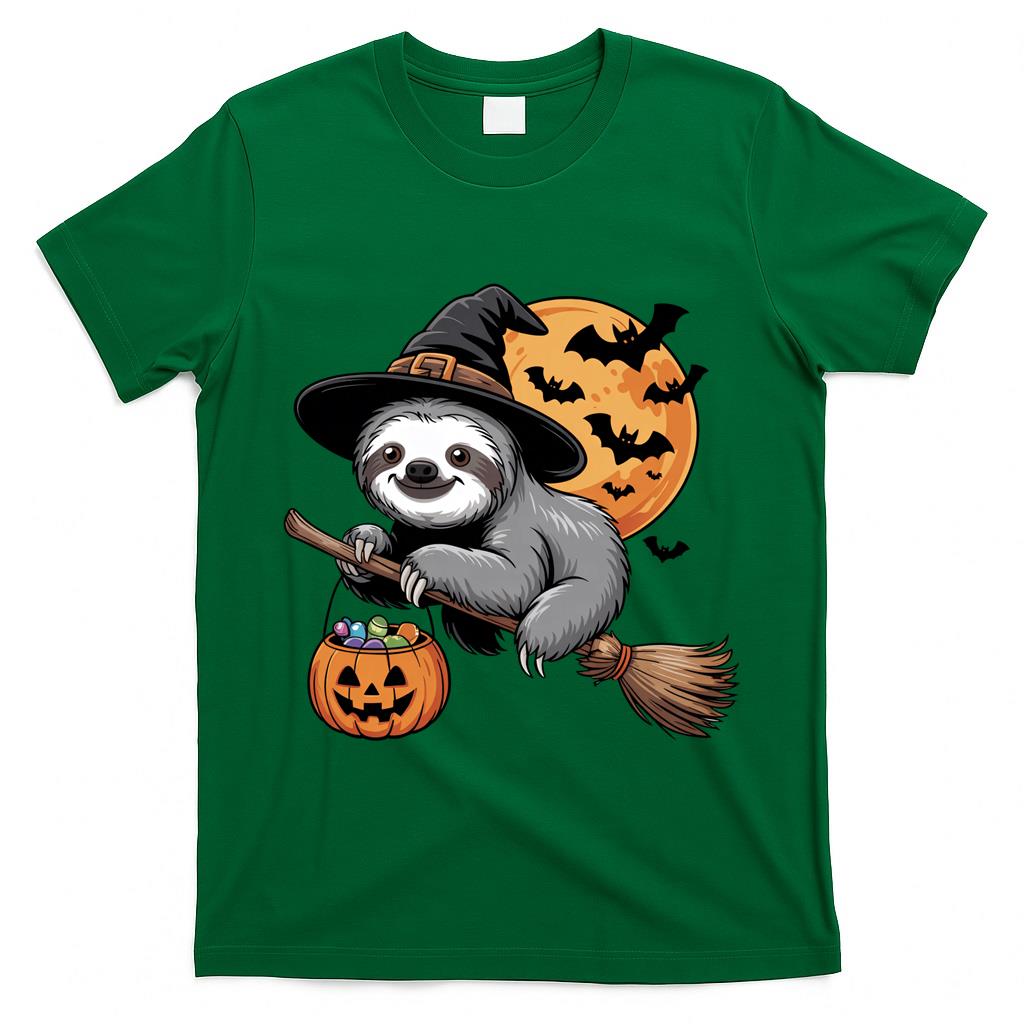 Trick or Treat Sloth Witch Halloween Pumpkin Candy Bucket Long Sleeve T-Shirt