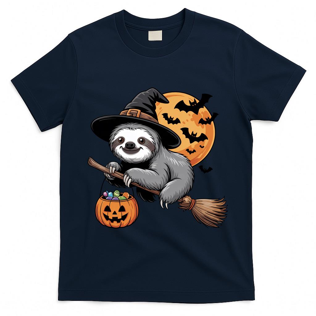 Trick or Treat Sloth Witch Halloween Pumpkin Candy Bucket Long Sleeve T-Shirt