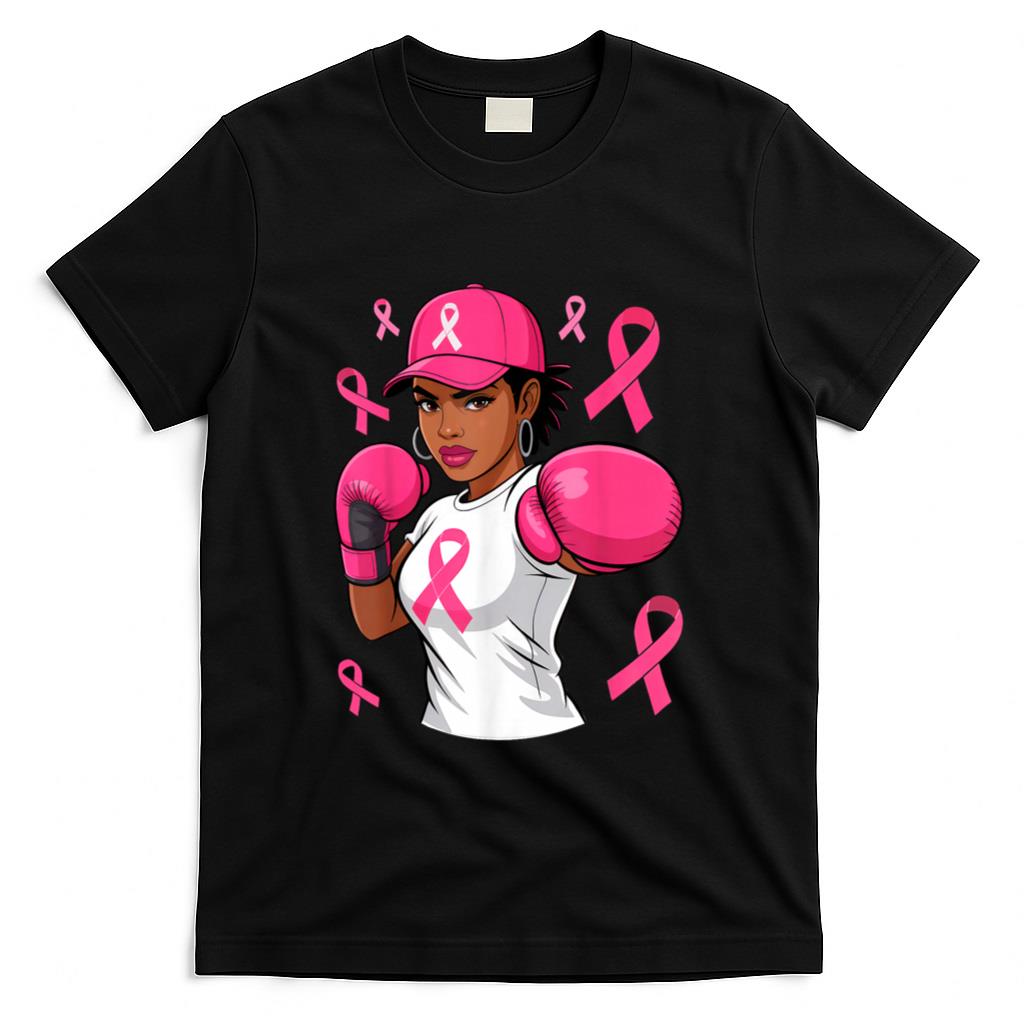 Women Black African American Fight Breast Cancer Pink Ribbon T-Shirt