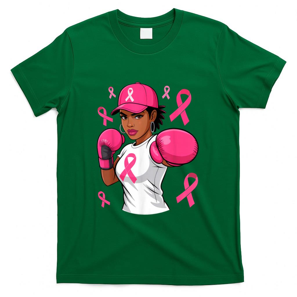 Women Black African American Fight Breast Cancer Pink Ribbon T-Shirt