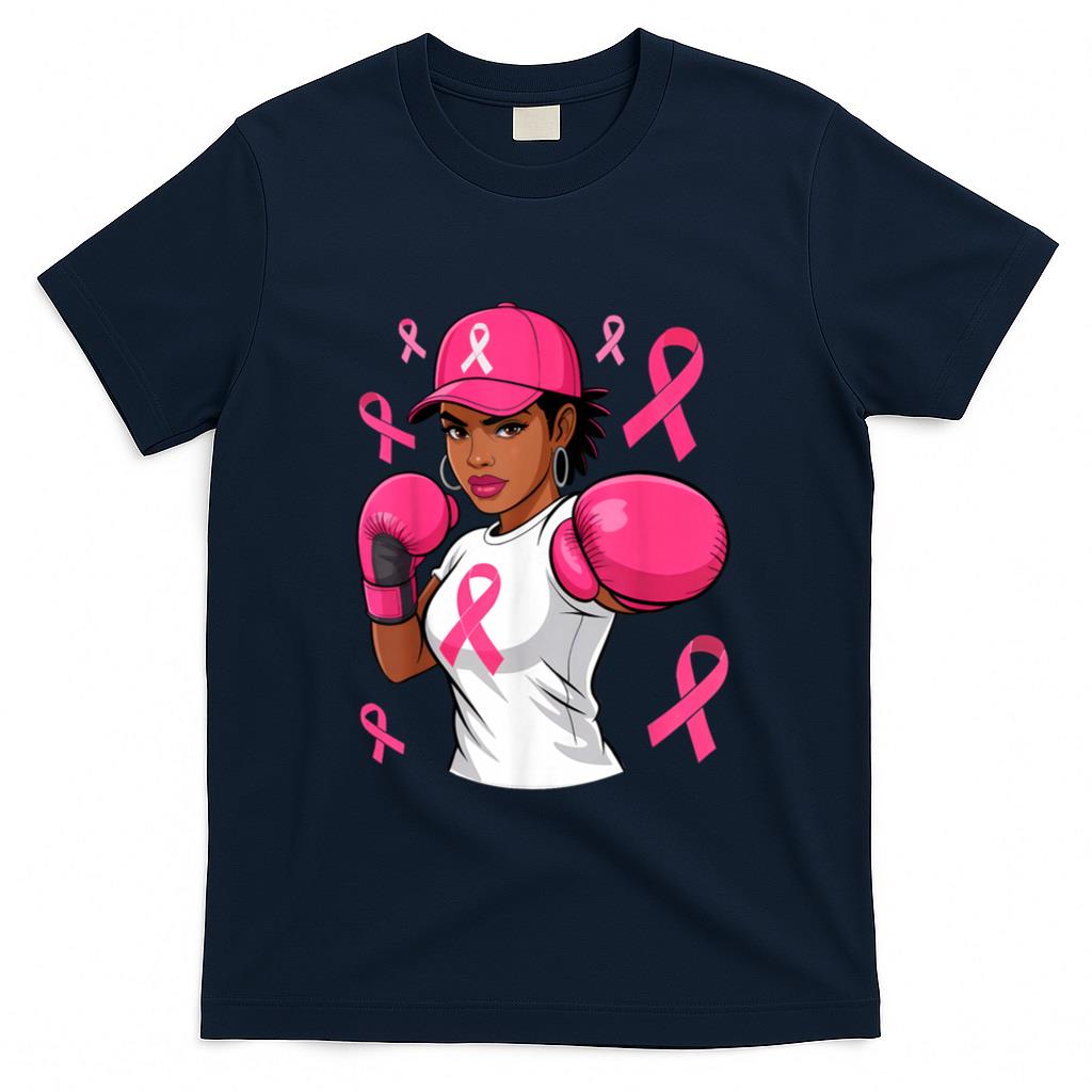 Women Black African American Fight Breast Cancer Pink Ribbon T-Shirt