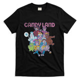 Retro Nostalgia - Womens Candy Land Retro Game Characters Group Shot Logo T-Shirt
