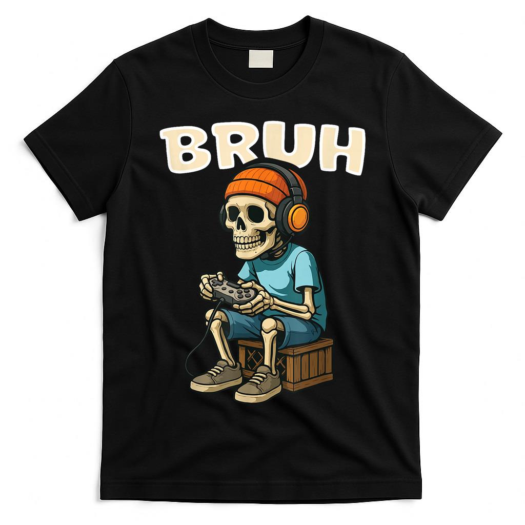 Bruh Skeleton Halloween Video Game Trick Or Treat Kids T-Shirt