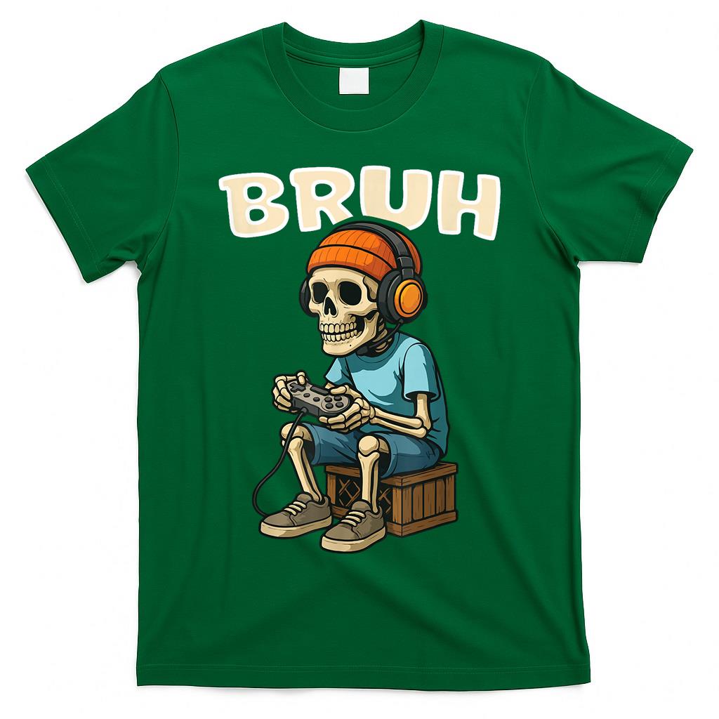 Bruh Skeleton Halloween Video Game Trick Or Treat Kids T-Shirt
