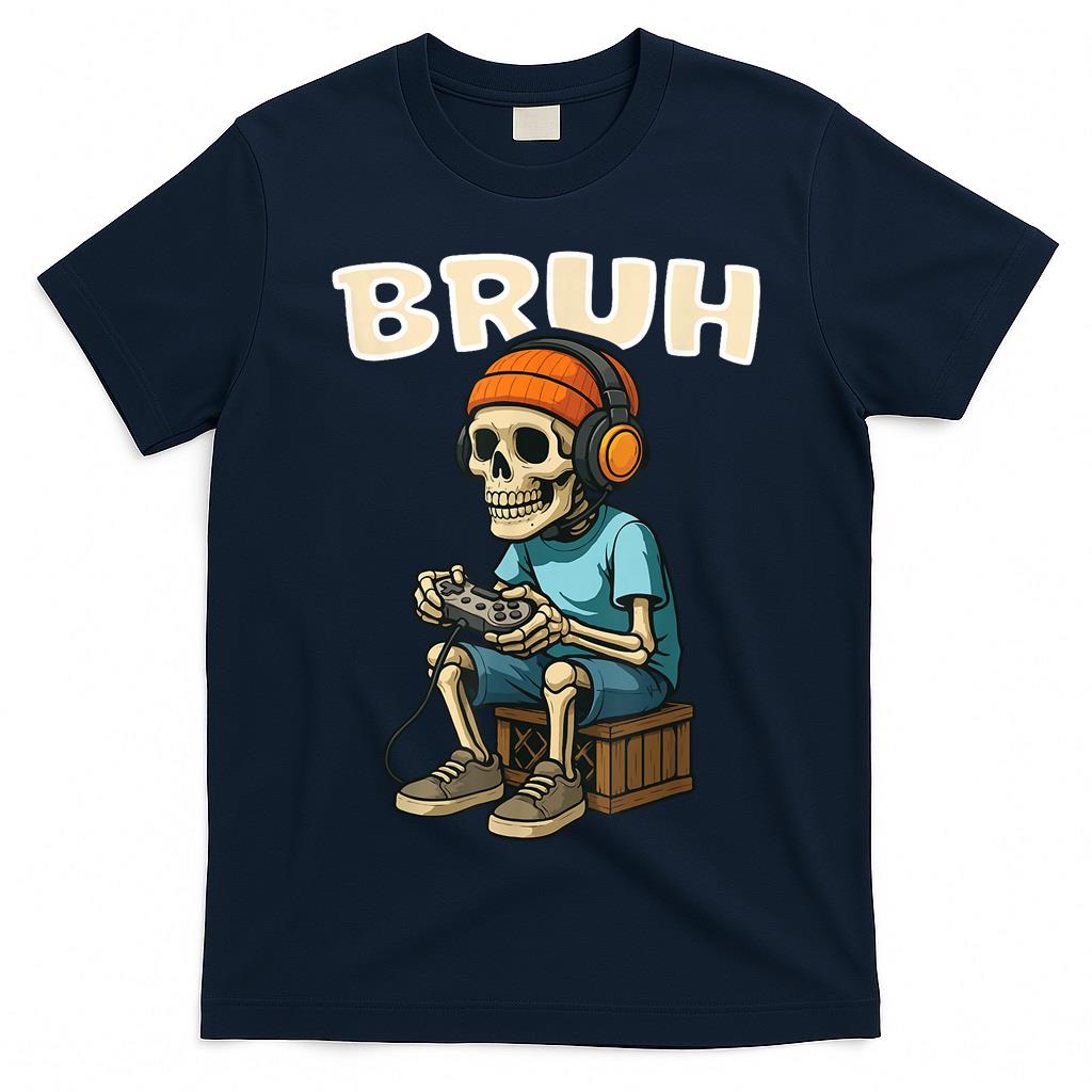 Bruh Skeleton Halloween Video Game Trick Or Treat Kids T-Shirt