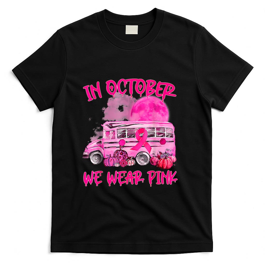 School Bus Driver Leopard Breast Cancer Awareness Month T-Shirt