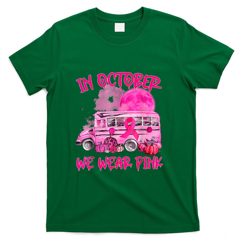 School Bus Driver Leopard Breast Cancer Awareness Month T-Shirt