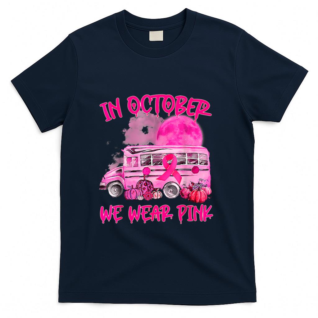 School Bus Driver Leopard Breast Cancer Awareness Month T-Shirt