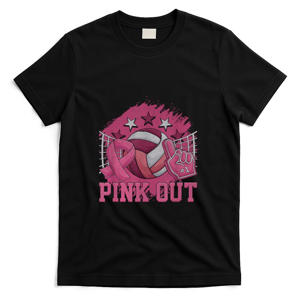 Pink Out Volleyball Pink Ribbon Breast Cancer Awareness T-Shirt