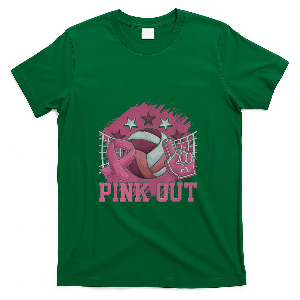 Pink Out Volleyball Pink Ribbon Breast Cancer Awareness T-Shirt