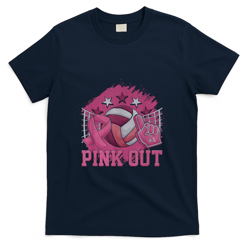 Pink Out Volleyball Pink Ribbon Breast Cancer Awareness T-Shirt