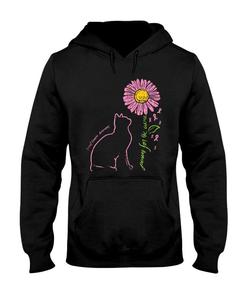 Cat Flower Paw For Cure Breast Cancer Awareness Support Gift T-Shirt