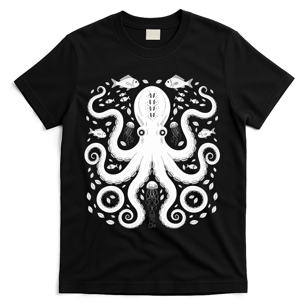 Vintage Octopus Retro Graphic Octopuses Fisherman T-Shirt