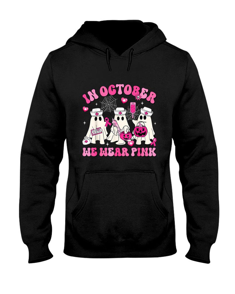 October We Wear Pink Nurse Ghost Halloween Breast Cancer T-Shirt