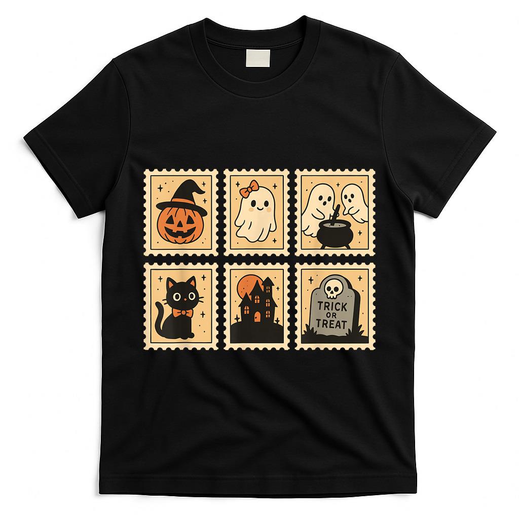 Pumpkin Ghost Black Cat Haunted House Trick or Treat T-Shirt