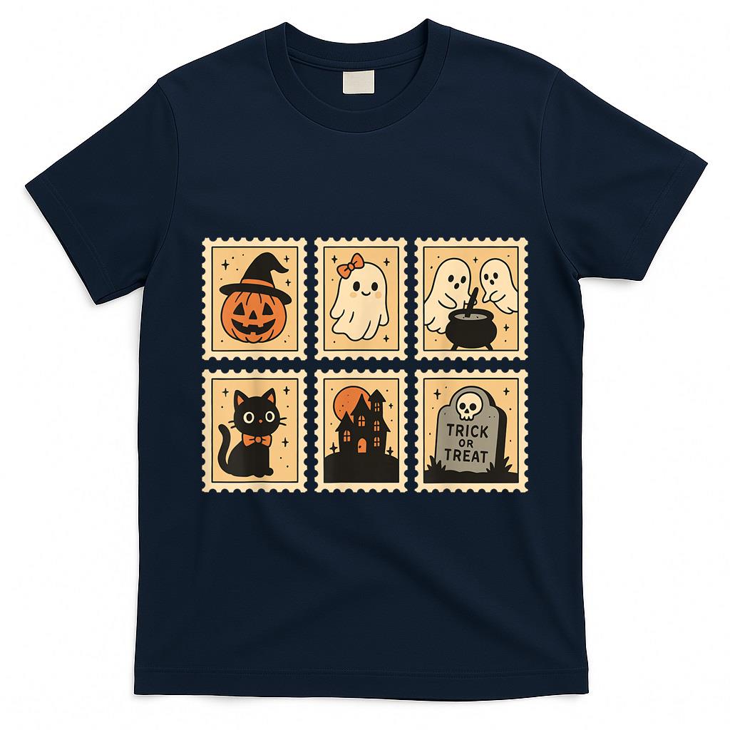 Pumpkin Ghost Black Cat Haunted House Trick or Treat T-Shirt