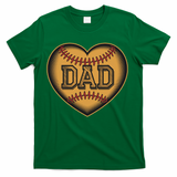 Father Heart With Baseball Design And Wooden Carving Text T-Shirt