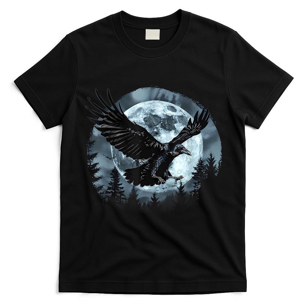Halloween Raven Forest Spooky Moon Trick Or Treat Artwork T-Shirt