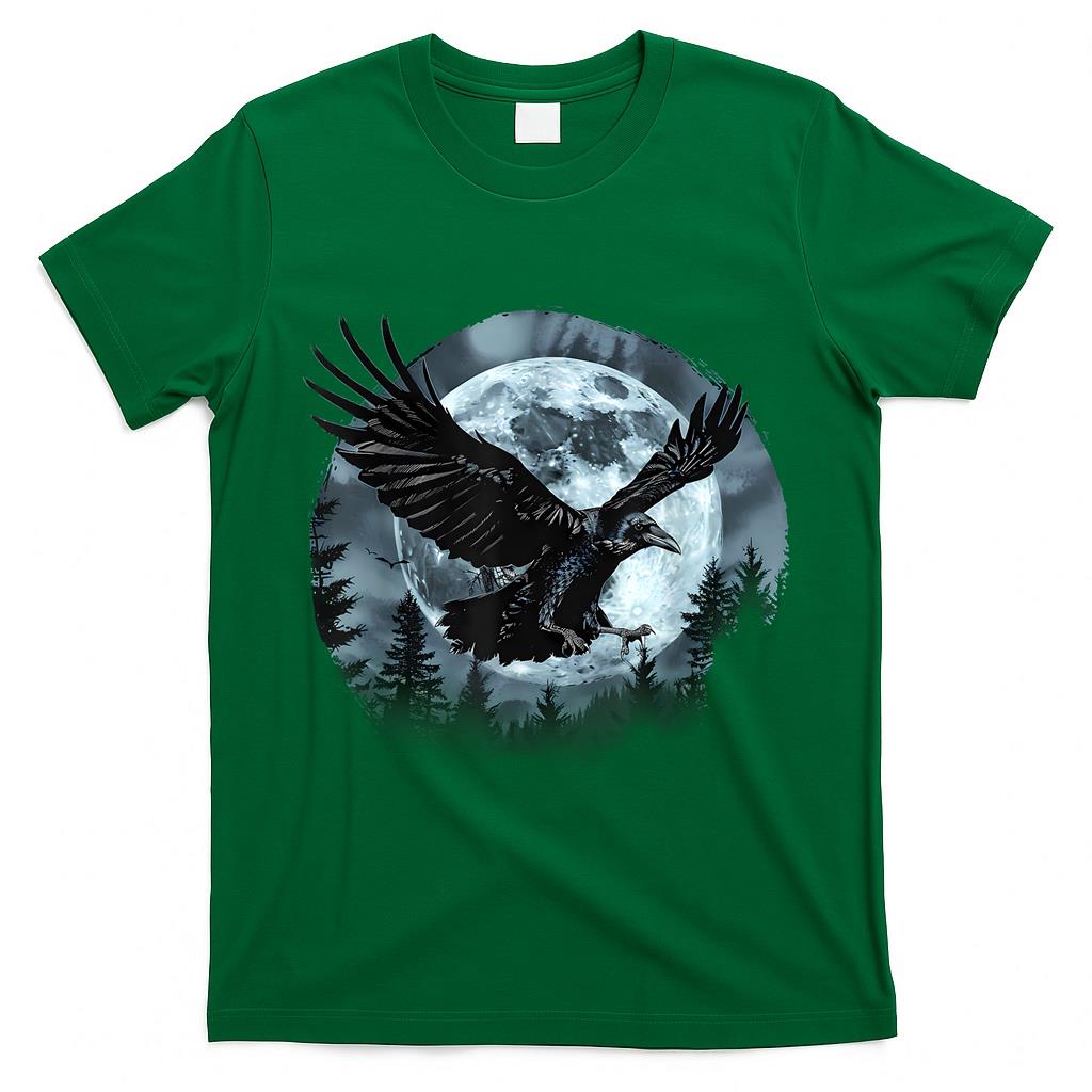 Halloween Raven Forest Spooky Moon Trick Or Treat Artwork T-Shirt