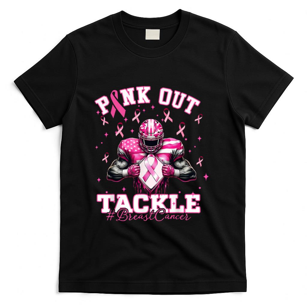 Pink Out Tackle Breast Cancer Football Pink Ribbon Womens T-Shirt