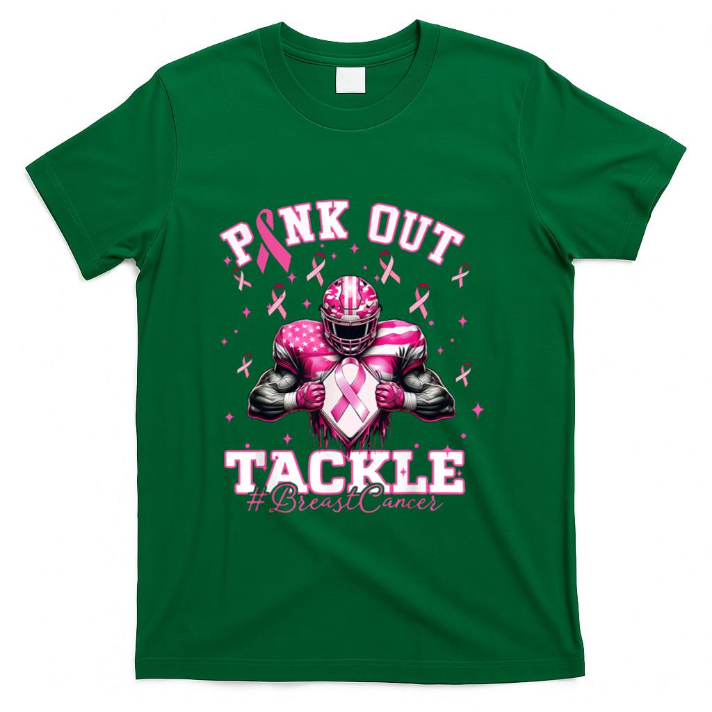 Pink Out Tackle Breast Cancer Football Pink Ribbon Womens T-Shirt