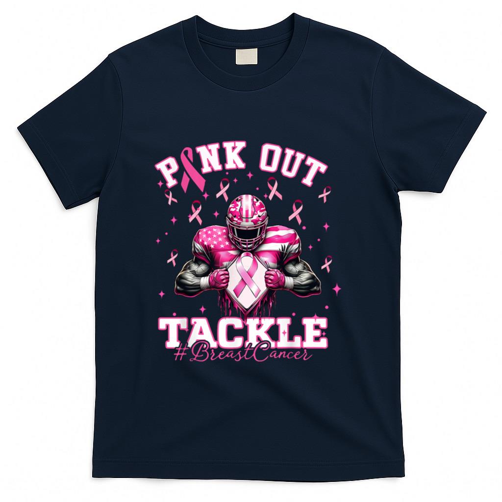 Pink Out Tackle Breast Cancer Football Pink Ribbon Womens T-Shirt